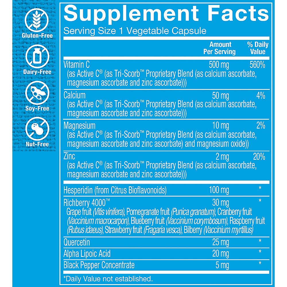 The Vitamin Shoppe Active-C Plus, 500 MG - Vitamin C Antioxidant for Immune Health (250 Capsules)