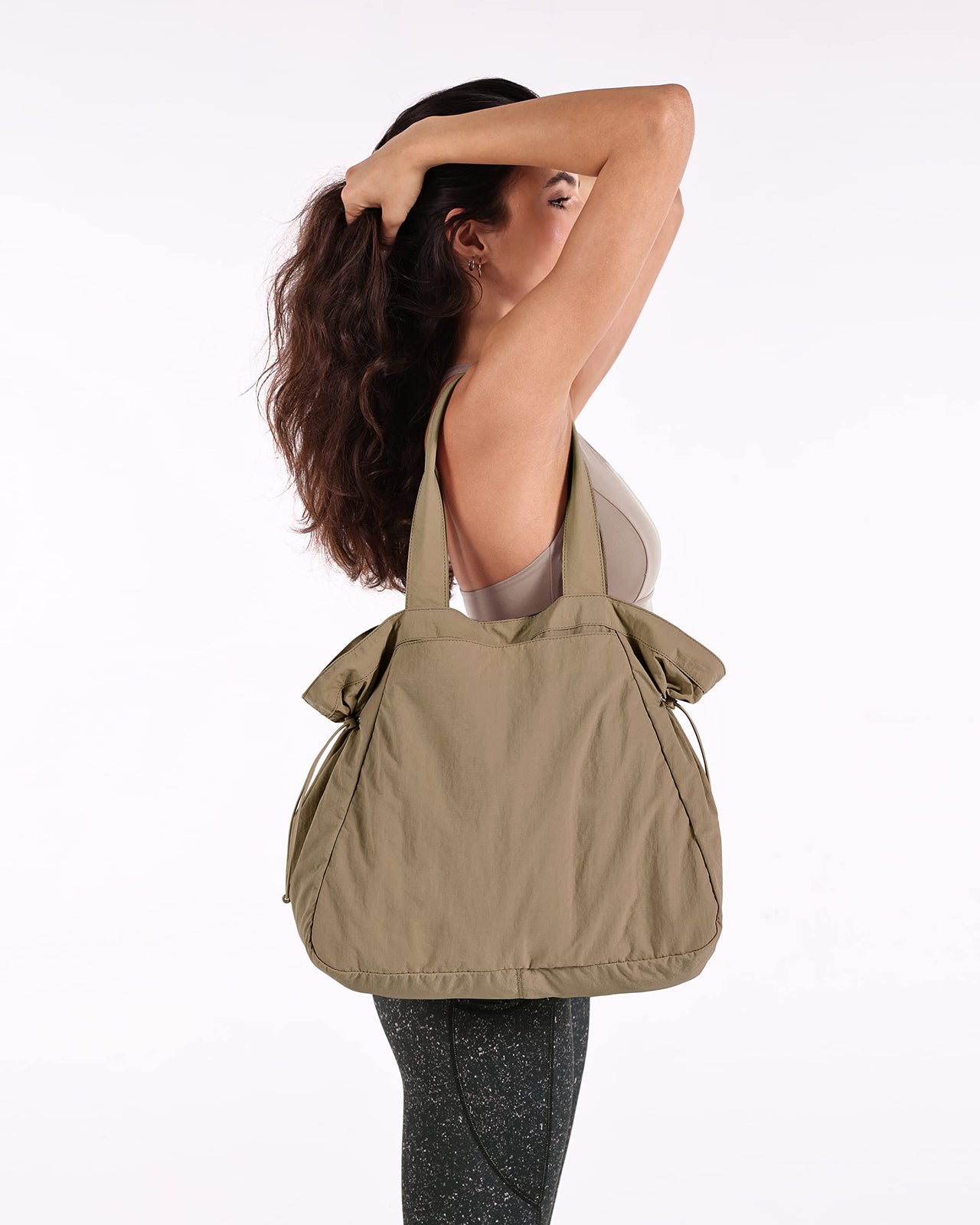 ODODOS 18L Side-Cinch Shopper Bags Lightweight Shoulder Bag Tote Handbag for Shopping Workout Beach Travel, Brown