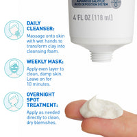 Thumbnail for CeraVe Clay To Foam Acne Face Wash, Multi-Use Salicylic Acid & Kaolin Clay Acne Spot Treatment Clears Pimples & Blackheads, Prevents Breakouts, Hydrates & Soothes, Fragrance-Free, Non-Comedogenic, 4oz