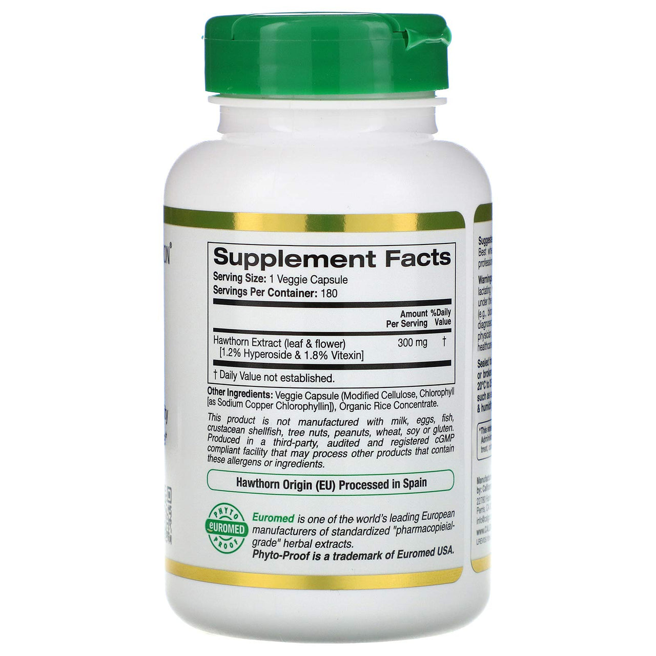 California Gold Nutrition Hawthorn Extract, EuroHerbs, European Quality, 300 mg, 180 Veggie Capsules