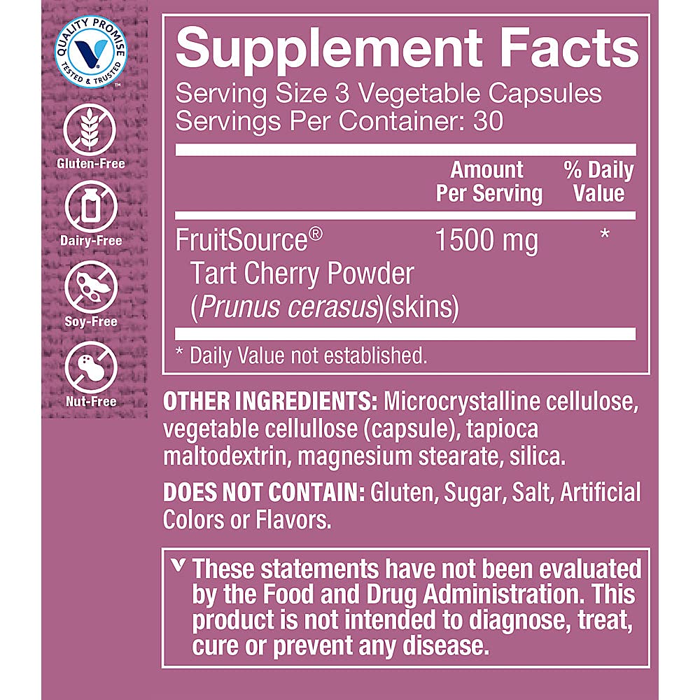 The Vitamin Shoppe Tart Cherry Extract - Post-Workout Recovery & Antioxidant | Freeze-Dried Montmorency | 90 Veggie Caps | Non-GMO