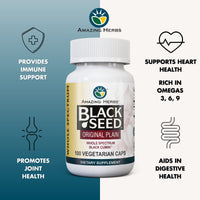 Thumbnail for Amazing Herbs Whole Spectrum Black Seed Original Plain, Vegetarian Capsules - Gluten Free, Non GMO, Cold Pressed Nigella Sativa Aids in Digestive Health - 100 Count, 475mg