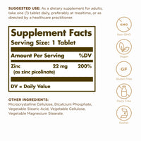 Thumbnail for Solgar Zinc Picolinate 22 mg, 100 Tablets (Pack of 3) - Promotes Healthy Skin - Supports Immune System, Normal Taste & Vision - Antioxidant - Non-GMO, Vegan, Gluten Free, Kosher - 300 Total Servings