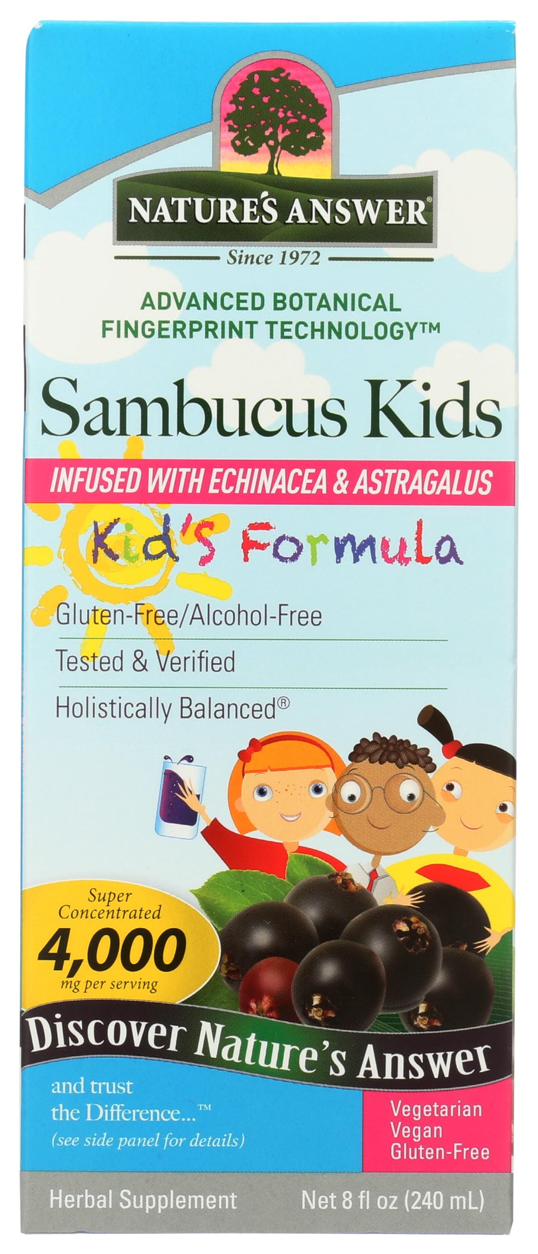 Nature's Answer Sambucus Kids Formula | 8-Fluid Ounces | Kosher Certified Organic Elderberry Syrup | Great Taste & Gluten-Free | Dietary Supplement | No Artificial Preservatives
