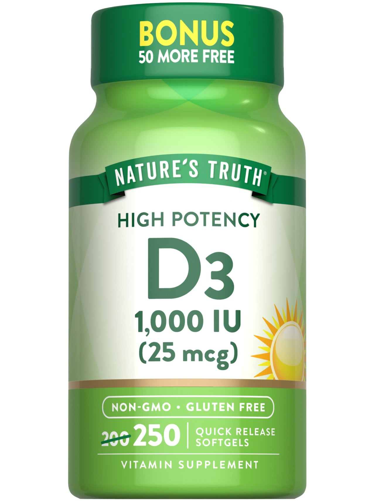Nature's Truth D3 1000 IU | 250 Softgels | Essential Vitamin D | Non-GMO & Gluten Free Supplement
