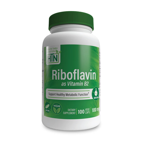 Health Thru Nutrition Riboflavin 100mg Vitamin B2 100 Vegecaps | Supports Healthy Energy Metabolic Function & Nervous System | 3rd Party Tested | Non-GMO Soy & Gluten Free Hypoallergenic
