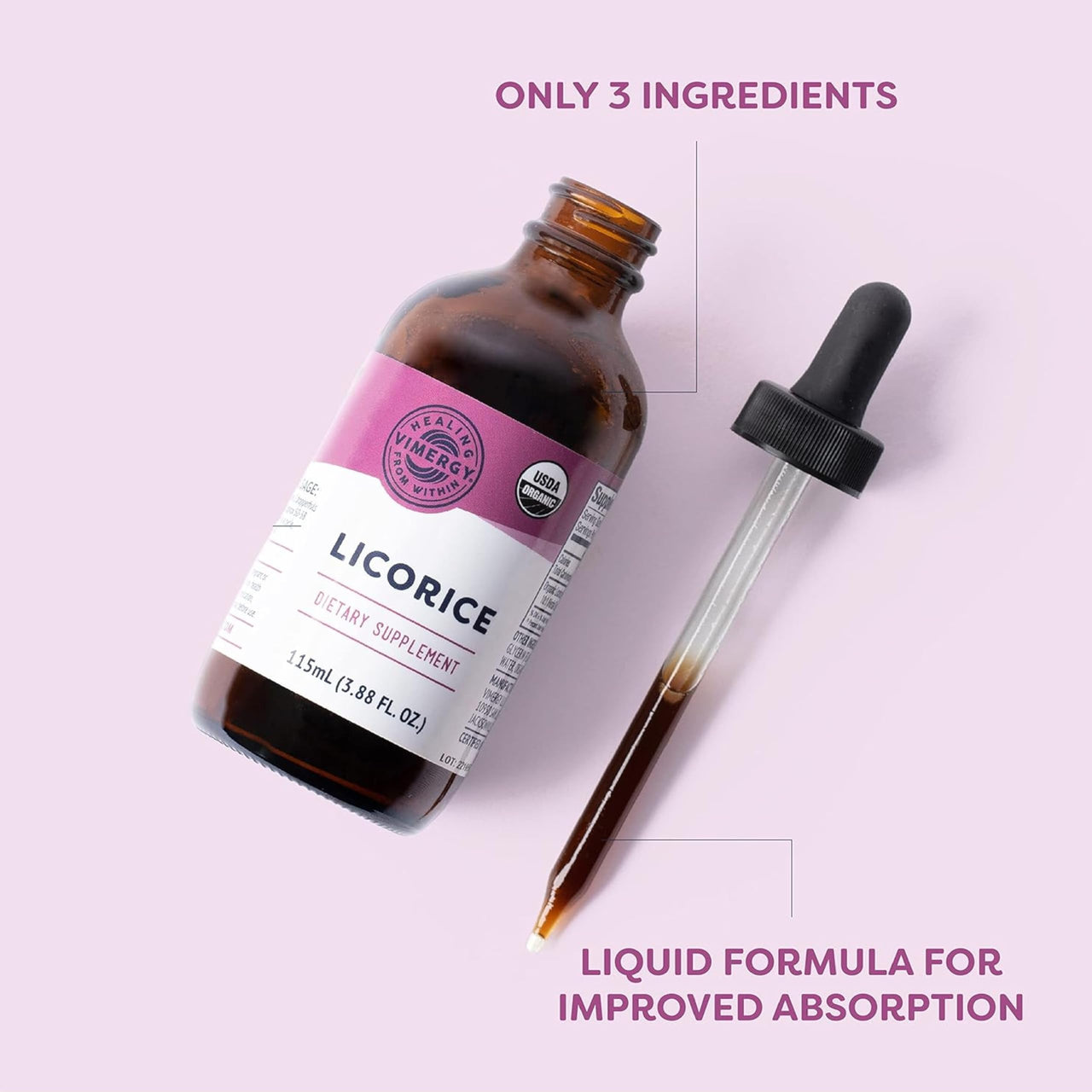 Vimergy Licorice – Promotes Digestive Function* 57 2mL (50-58 Drops) Servings (200mg Extract Per Serving) – Benefits Respiratory Health* – USDA Certified Organic, Vegan, Gluten-Free – 115 mL