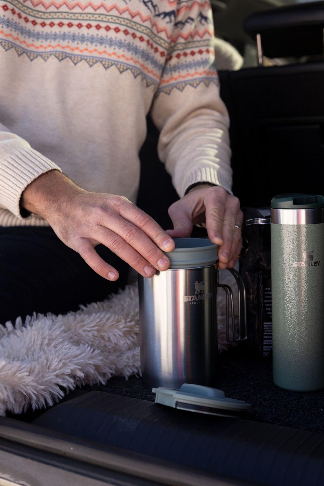 STANLEY All In One French Press Coffee Maker 32 oz | 5 Minute Brew, 4 Hours Hot | Mesh Filter for Coffee Grounds | Insulated Stainless Steel French Press | BPA-Free | Stainless Steel Shale