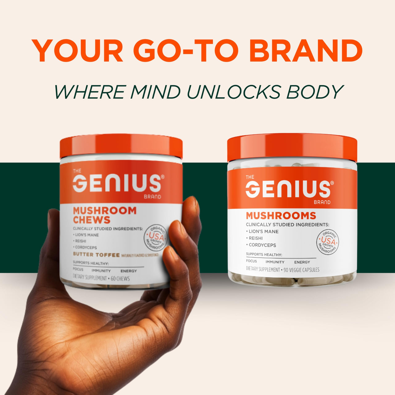 Genius Mushroom Supplement - Full-Spectrum Lion’s Mane, Cordyceps, Reishi -Daily Brain Nootropic for Energy, Focus, Memory & Overall Wellness - 180 Capsules – Organic for Mental Clarity & Performance