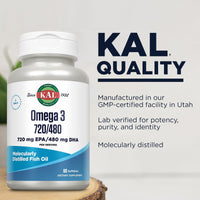 Thumbnail for KAL Omega 3 Fish Oil - Eye, Brain, and Joint Support Supplement - Molecularly Distilled and Lab Verified - 30 Servings, 60 Softgels