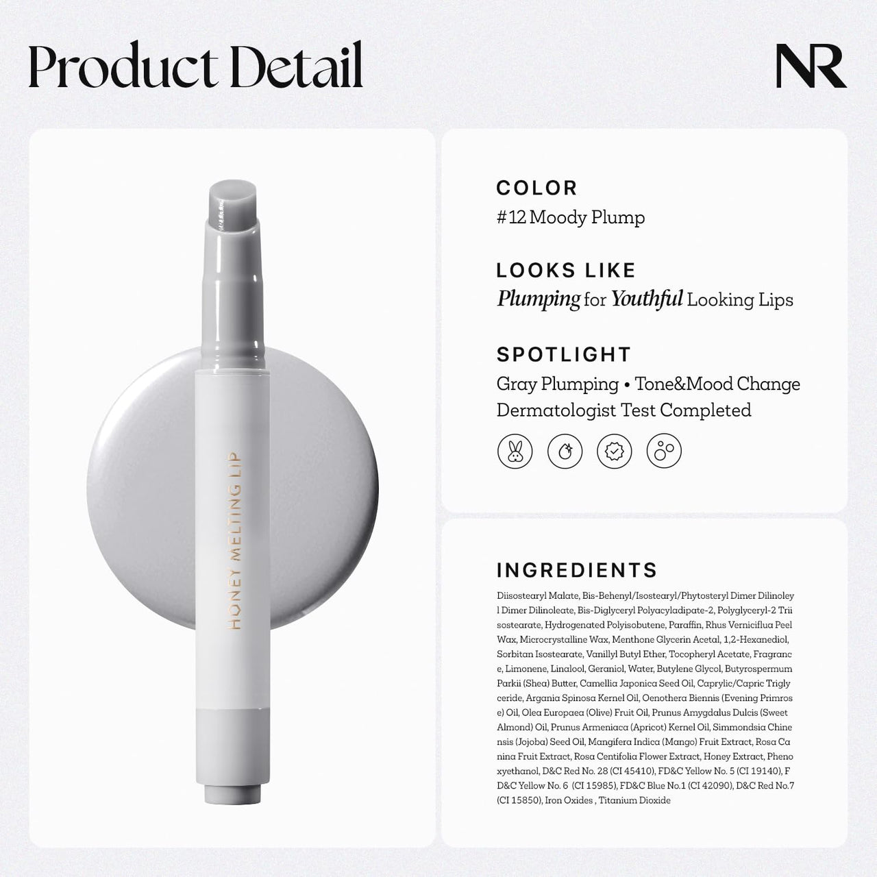 Nature Republic HONEY MELTING LIP PLUMPING (12 GRAY) SOFT LIP STICK Moody Plump Hydrating Gloss, Moisturizing balms, Volumizing formula,Nude & Sheer tint, Glowy Finish, korean make up