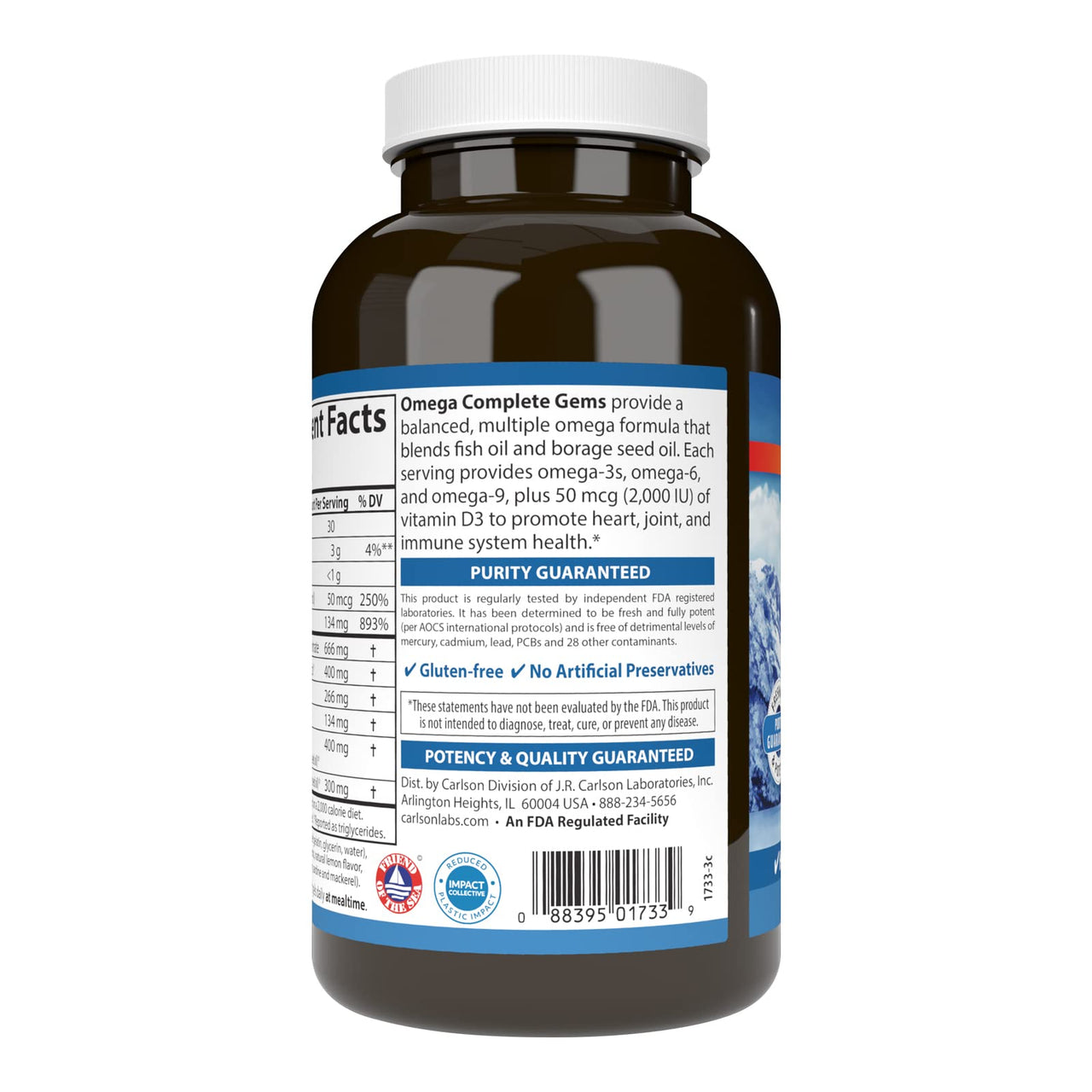 Carlson - Omega Complete Gems, Omega-3-6-9, Wild Caught, Sustainably Sourced, Heart Health, Joint Function & Immune Support, 180 Softgels