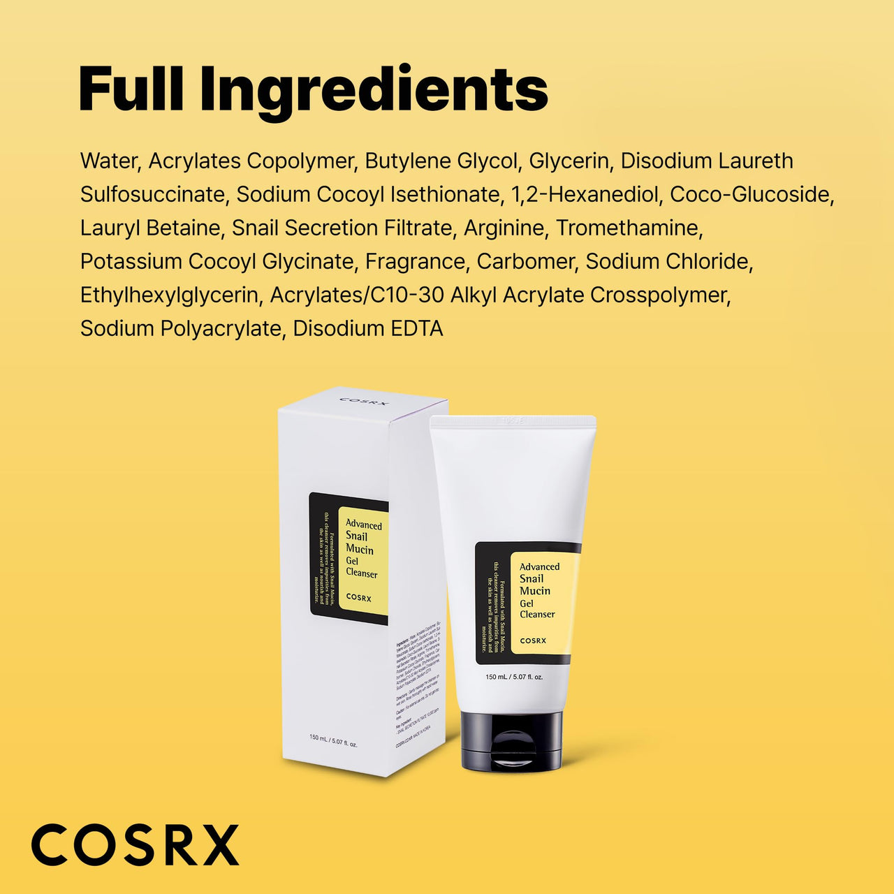 COSRX Advanced Snail Mucin Gel Cleanser, 5.07 Fl Oz / 150 mL, Rich Daily Deep Cleansing Gel Cleanser for Dull, Dry & Sensitive Skin, Korean Skin Care, Korean Face Wash