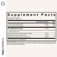 Thumbnail for Codeage Teen Vitamin C+ Supplement - Liposomal 250mg Vitamin C for Teenagers - Quercetin, Zinc, Elderberry & Rosehip Extracts, Citrus Bioflavonoids - Ages 12-18 - Gluten-Free, Non-GMO - 60 Capsules