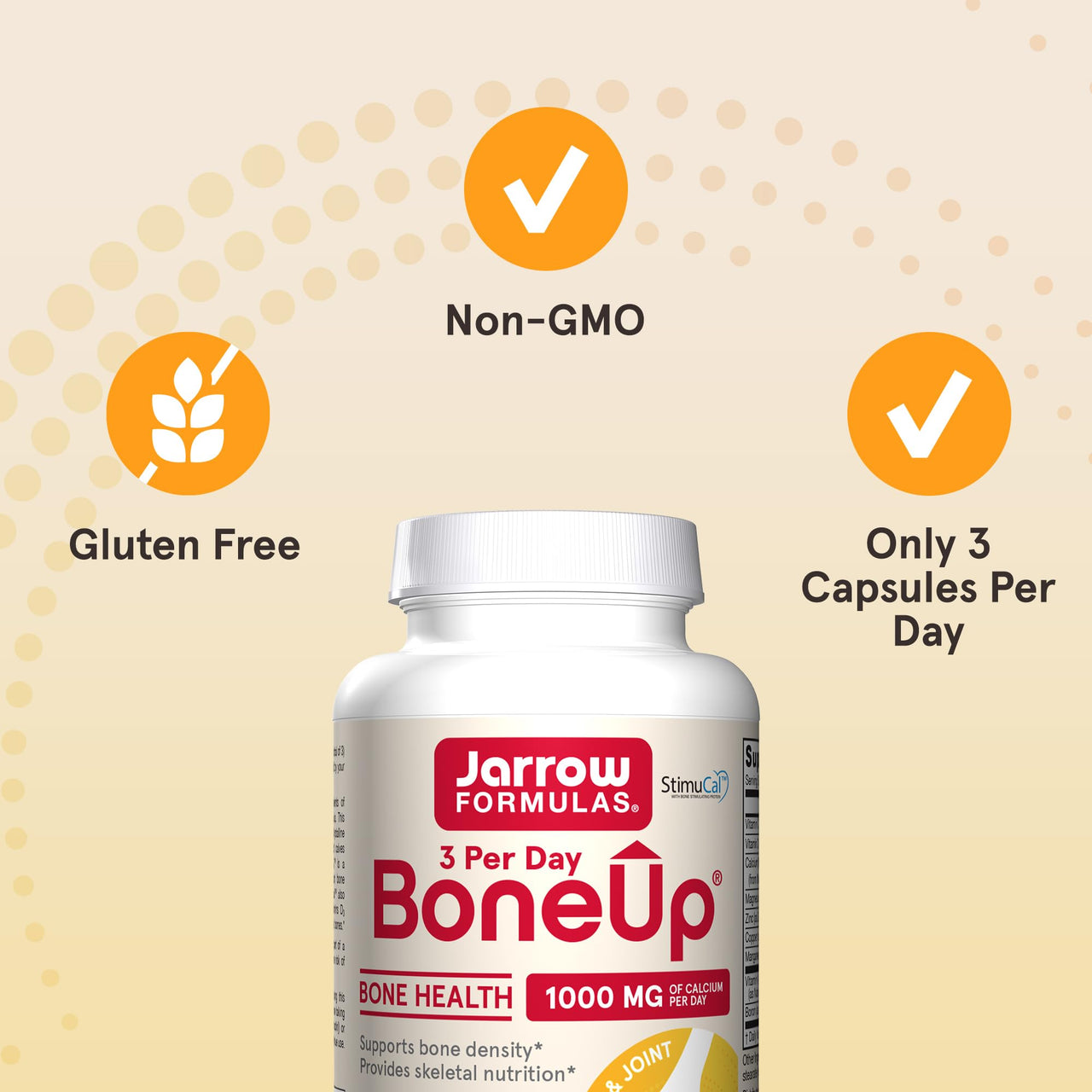 Jarrow Formulas BoneUp Three Per Day for Bone Density and Skeletal Nutrition, Includes Vitamin D3, K2 (as MK-7) and Calcium, 90 Capsules, 30 Day Supply