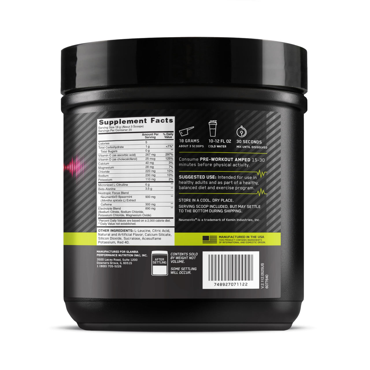 Optimum Nutrition Amped Pre-Workout, with Citrulline, Beta-Alanine, Nootropics and 300mg of Caffeine for Energy, Berry Fusion, 20 Servings (Packaging May Vary)