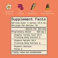 Thumbnail for SuperMush Daily Immunity Mouth Spray Organic - Mushroom Immunity Spray Supplements - Turkey Tail & Reishi Mixed Mushrooms Extract - Immune & Digestive Health Support - 30ml Pure & Organic Turkey Tail