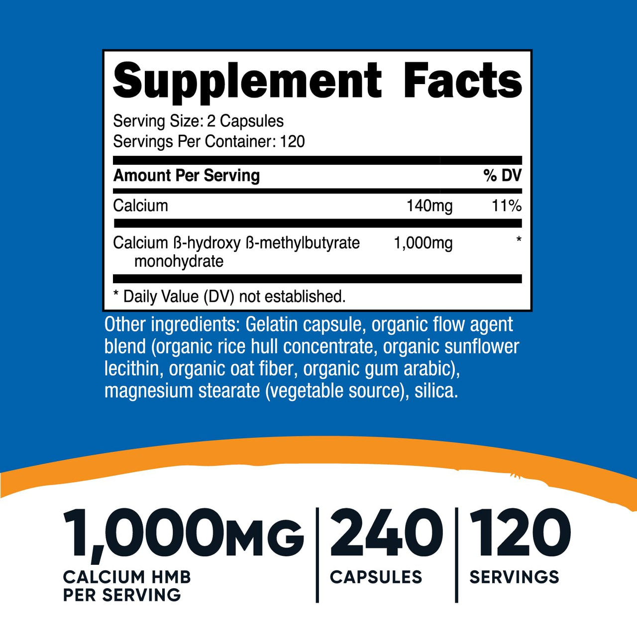 Nutricost HMB (Beta-Hydroxy Beta-Methylbutyrate) 1000mg (240 Capsules) - 500mg Per Capsule, 120 Servings - Gluten Free and Non-GMO