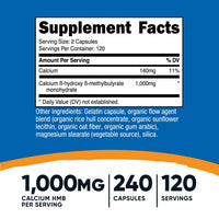 Thumbnail for Nutricost HMB (Beta-Hydroxy Beta-Methylbutyrate) 1000mg (240 Capsules) - 500mg Per Capsule, 120 Servings - Gluten Free and Non-GMO