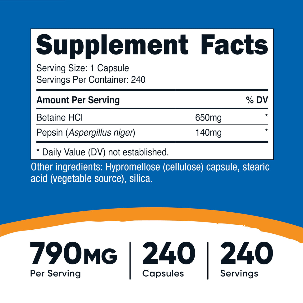 Nutricost Betaine HCl + Pepsin 790mg, 240 Capsules - Vegetarian & GMO Free