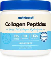 Thumbnail for Nutricost Collagen Peptides Powder 4 oz (Unflavored) Type I, Type III Collagen - Grass-Fed, Gluten Free and Non-GMO
