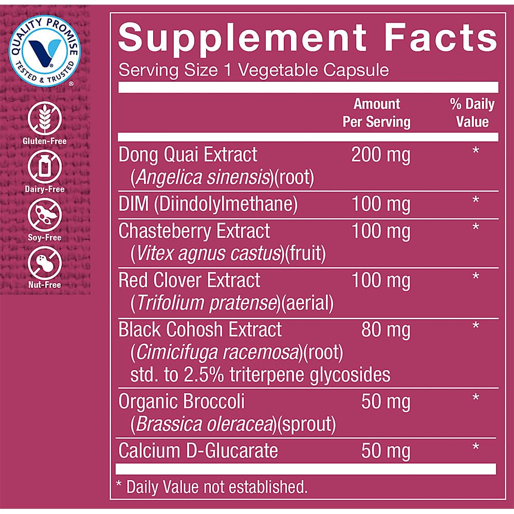 The Vitamin Shoppe Menopause Support - Estrogen Metabolism & Hot Flash Relief | Women's Hormone Balance | 60 Vegetable Capsules | Natural Comfort