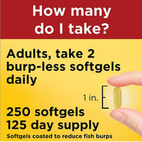 Thumbnail for Nature Made Burp-less Fish Oil, 1200 Mg, 360 mg Omega-3, 250 Liquid Softgels