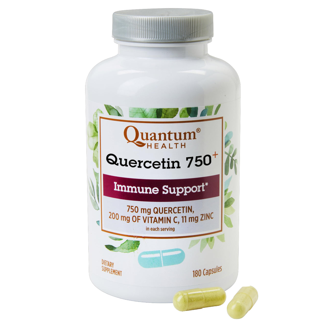 Quantum Health Quercetin+ 750mg Powerful Immune Support Supplement + Zinc 11mg & Vitamin C 200mg Seasonal Immunity Boost Respiratory Health & Gut Support Complex for Women & Men - 180 Capsules