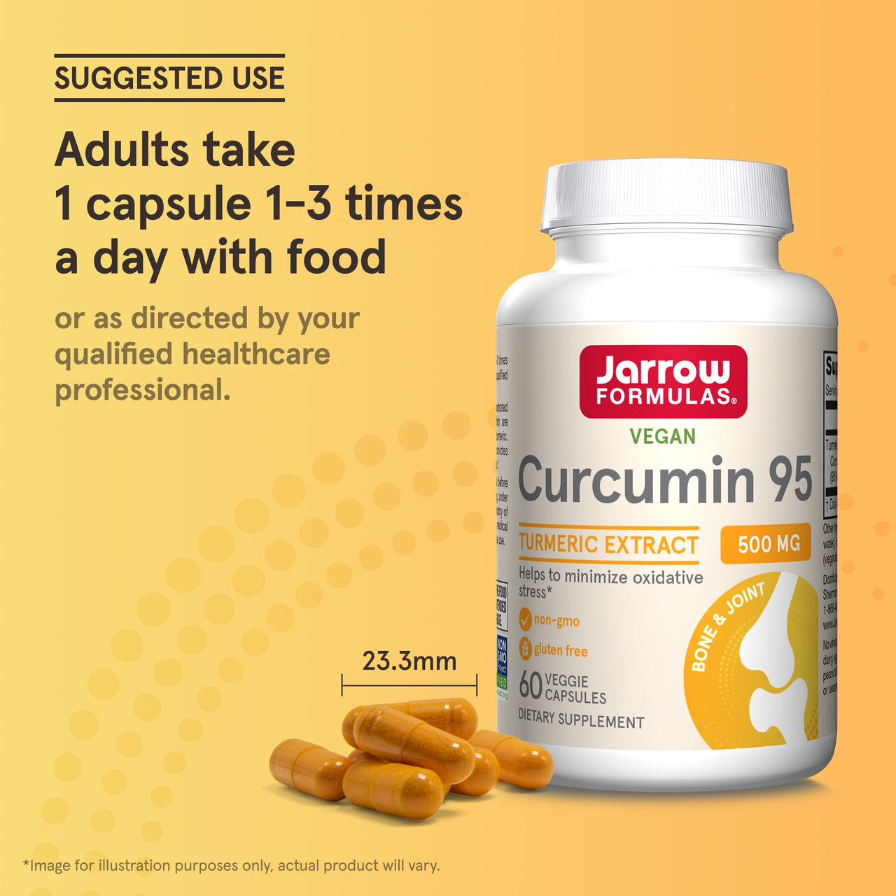 Jarrow Formulas Curcumin 95 Supplement - Turmeric Extract Supplement, 500 mg for Antioxidant & Joint Support, 60 Capsules