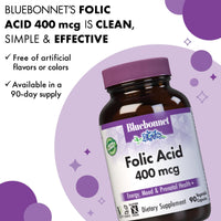 Thumbnail for Bluebonnet Nutrition Folic Acid 400 mcg, Prenatal & Postnatal Health*, Non-GMO, Vegan, Kosher Certified, Gluten-Free, Soy-Free, Dairy-Free, 90 Vegetable Capsules, 90 Servings