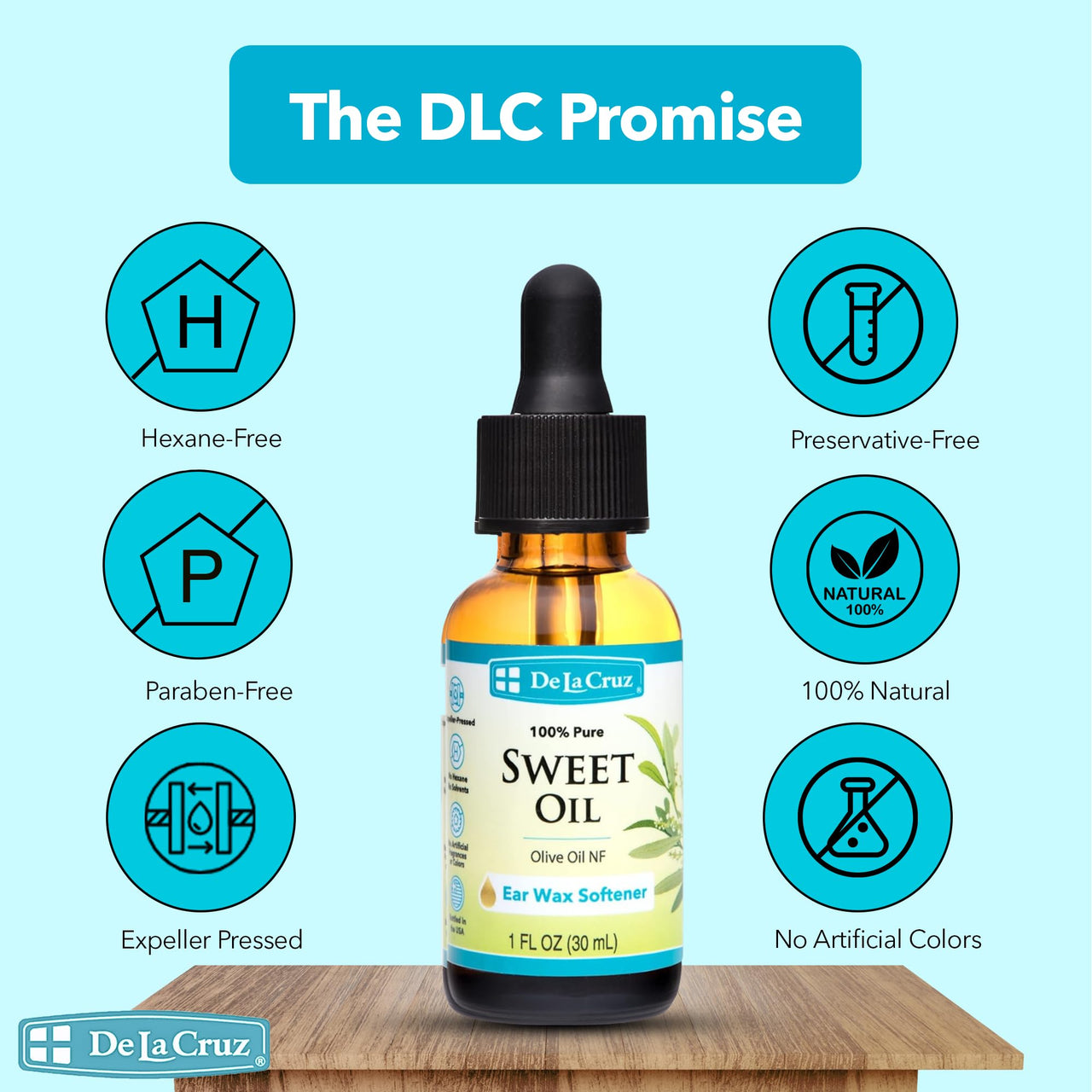 De La Cruz Ear Wax Remover and Earwax Softener, 100% Pure Sweet Oil for ears, Gentle and Natural Ear Oil - 1 Fl OZ