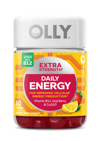 Thumbnail for OLLY Extra Strength Daily Energy Gummy, Caffeine Free, 1000mcg Vitamin B12, CoQ10, Goji Berry, Adult Chewable Supplement, Berry Yuzu Flavor - 60 Count