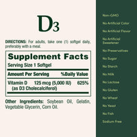 Thumbnail for Nature's Bounty Vitamin D3 5000 IU Softgels, Rapid Release, Immune Support, Vitamin D Supplements, 240 Ct