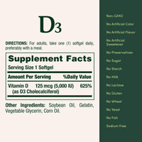 Thumbnail for Nature's Bounty Vitamin D3 5000 IU Softgels, Rapid Release, Immune Support, Vitamin D Supplements, 240 Ct