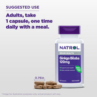 Thumbnail for Natrol Brain Health Ginkgo Biloba 120mg, Dietary Supplement for Brain Health and Memory Support, 60 Capsules, 60 Day Supply