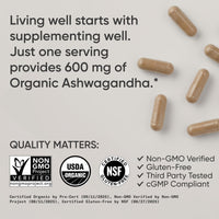 Thumbnail for Sports Research® Organic Ashwagandha – Adaptogen for Relaxation, Calm & Sleep Support – Made with Organic KSM-66® – 600 mg – Non-GMO Verified, Gluten-Free, Certified Vegan – 90 Veggie Capsules