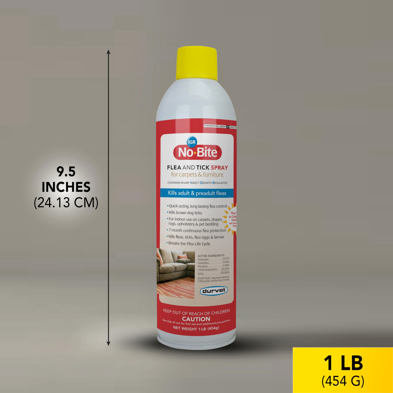 Durvet No Bite IGR Flea and Tick Spray, 16 Ounces, for Carpets and Furniture