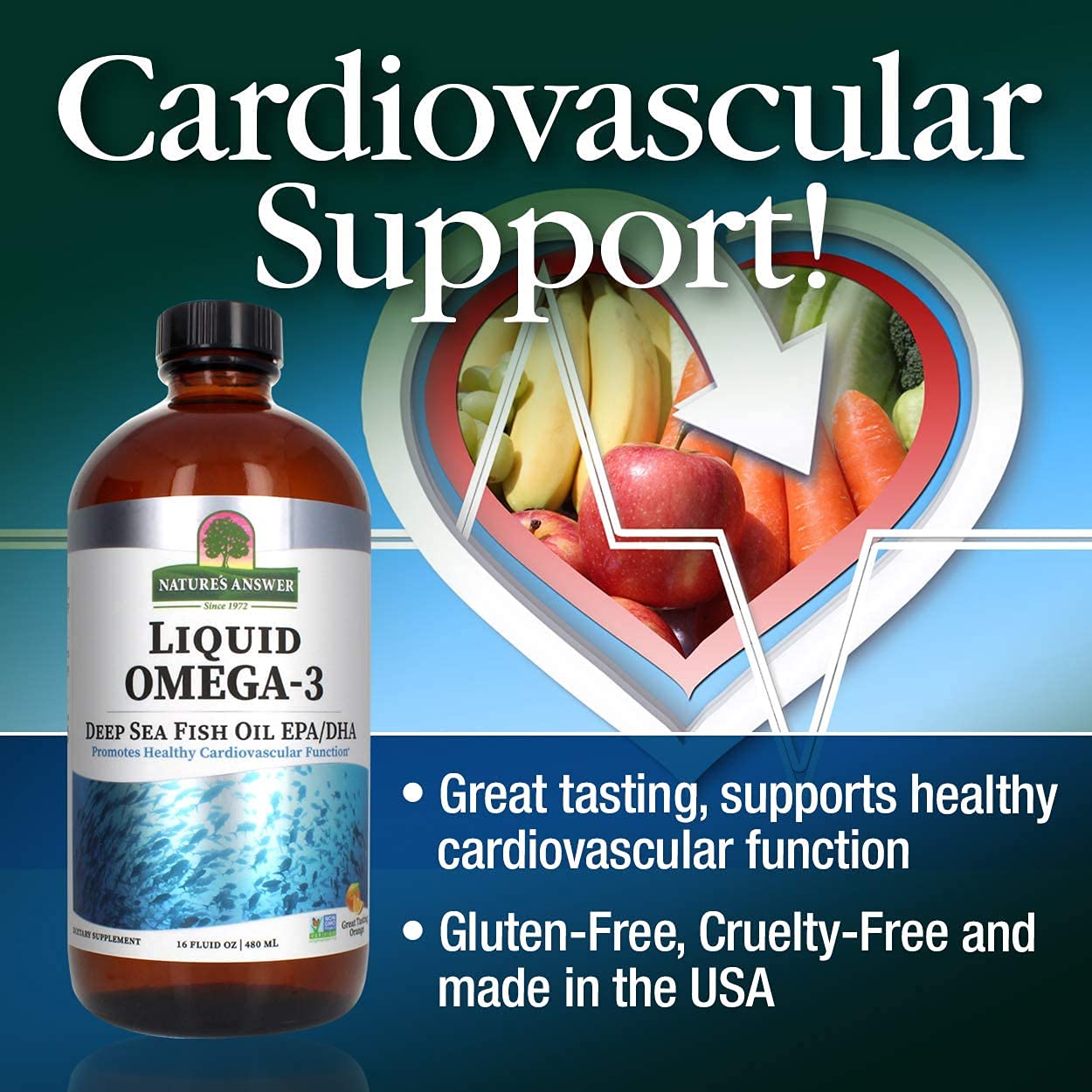 Nature's Answer Liquid Omega-3 | Deep Sea Fish Oil with EPA/DHA Dietary Supplement | Cardiovascular Support | No Preservatives & Gluten-Free 16oz (Pack of 2)