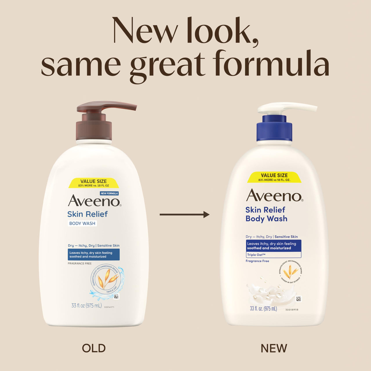 Aveeno Skin Relief Fragrance-Free Body Wash with Triple Oat® Complex, Gentle Daily Cleanser for Sensitive Skin Leaves Itchy, Dry Skin Feeling Soothed & Moisturized, 33 fl. oz