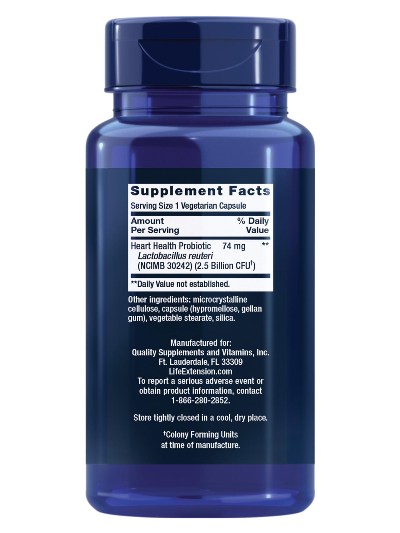 Life Extension FLORASSIST® Probiotic Heart Health, Lactobacillus reuteri 30242, Promotes Heart Health and Already Healthy Cholesterol Levels, Gluten-Free, Non-GMO, Vegetarian, 60 Capsules