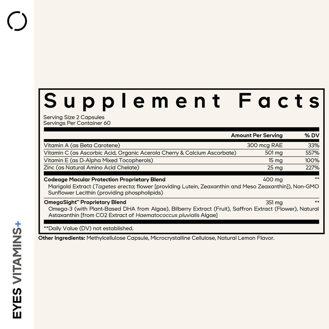 Codeage Eyes Vitamins - AREDS 2 Based Formula Supplement - 2-Month Supply - Vitamins A, C, E, Zinc, Lutein, Astaxanthin, Zeaxanthin, Eyebright, Marigold, Bilberry, Saffron, Omega-3-120 Capsules