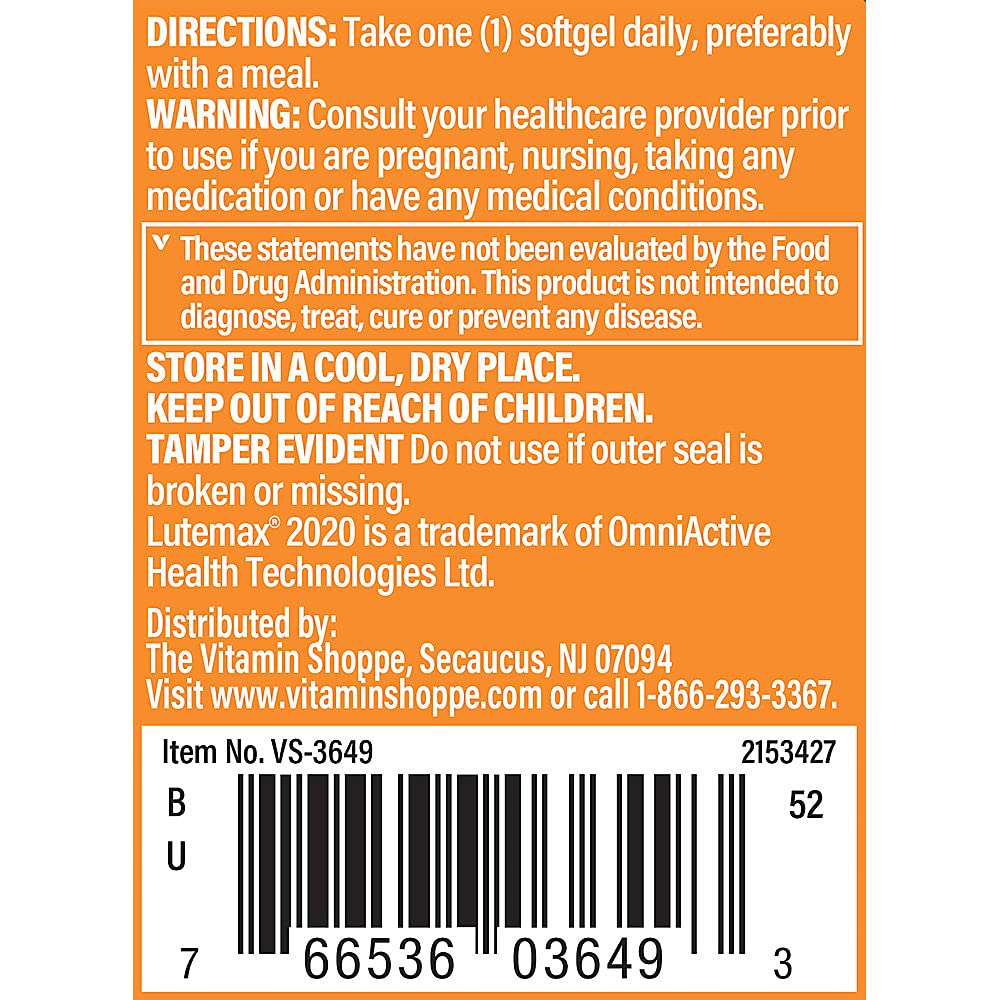 The Vitamin Shoppe Lutein 40MG - Eye Health, Vision Support & Blue Light Protection, Carotenoid Antioxidant (60 Softgels)