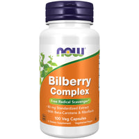 Thumbnail for NOW Foods Supplements, Bilberry (Vaccinium myrtillus)Complex 80 mg with Beta-Carotene & Riboflavin, 100 Veg Capsules