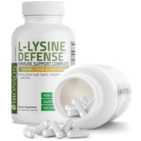 Thumbnail for Bronson L-Lysine Defense Immune Support Complex 1500 MG L-Lysine Plus Olive Leaf, Garlic, Vitamin C and Zinc - Non-GMO, 90 Vegetarian Capsules
