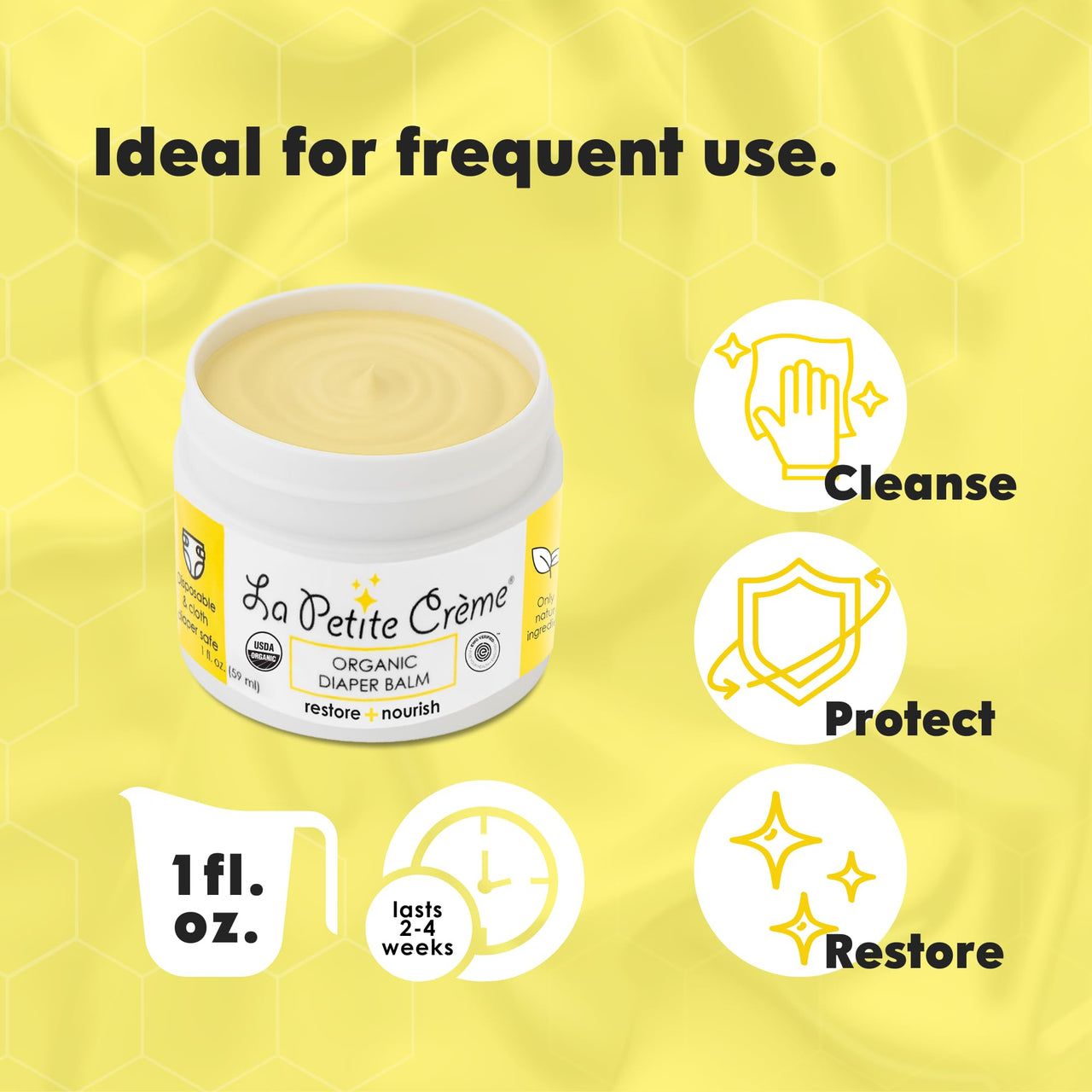 La Petite Creme French Organic Diaper Balm (1 oz) - Healing & Nourishing Diaper Cream - Gentle & Safe Liniment Baby Lotion - USDA Certified Organic - Baby Essentials for Newborn