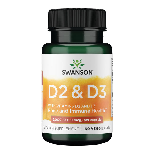 Swanson Vitamin D Complex with Vitamins D2 & D3 - Complete Sunshine Vitamin Complex for Bone, Dental & Immune Health - Vitamin Supplement (50 mcg, 60 Veggie Capsules)