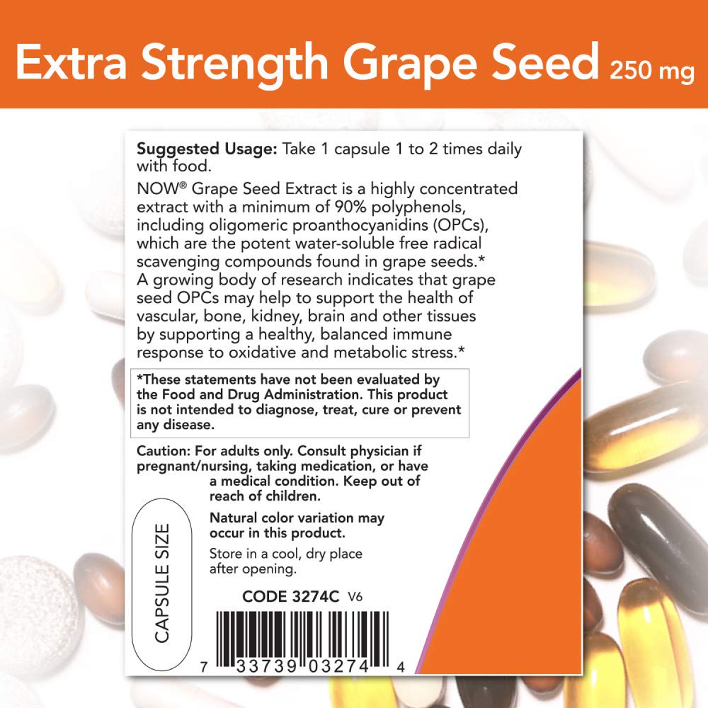 NOW Foods Grape Seed Extract 250mg, 90 Vcaps - (Pack of 2)