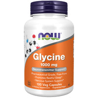 Thumbnail for NOW Foods Supplements, Glycine 1,000 mg Free-Form, Neurotransmitter Support*, 100 Veg Capsules