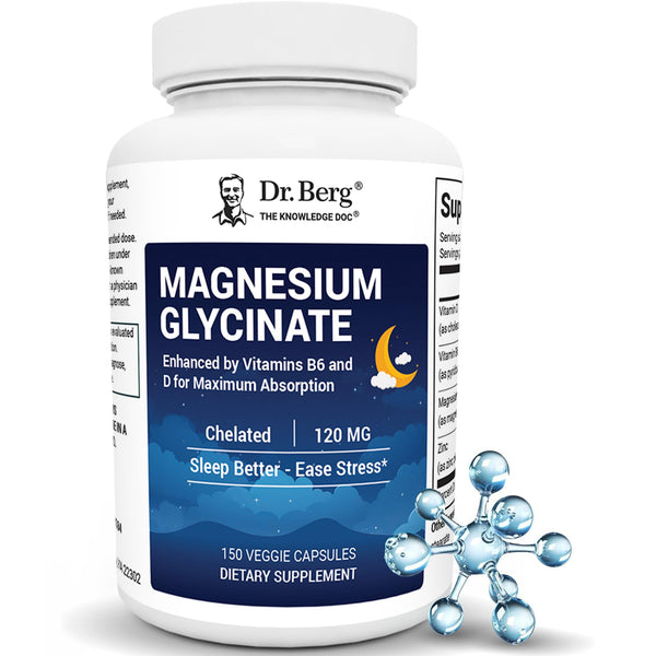 Dr. Berg Magnesium Glycinate with Vitamin D, B6 & Zinc for Stress Relief, Calm, Relaxation, & Good Sleep* - 120 mg Per Magnesium Supplement Capsule - Chelated Magnesium Glycinate - 150 Caps