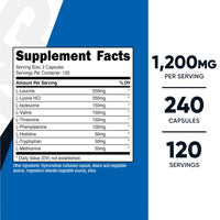 Thumbnail for Nutricost EAA Capsules 1200mg, 240 Capsules - Essential Amino Acids, 120 Servings - Non-GMO, Gluten Free & Vegan
